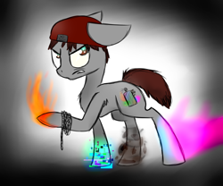 Size: 1024x853 | Tagged: safe, artist:shira13, beanie, chains, delsin rowe, hat, infamous, infamous second son, male, neon, ponified, smoke, solo, spray can, video game