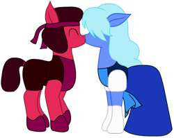 Size: 1024x817 | Tagged: safe, artist:flamefyre1235, kissing, ponified, ruby (steven universe), sapphire (steven universe), steven universe