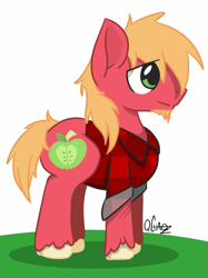 Size: 775x1036 | Tagged: safe, artist:quarantinedchaoz, big macintosh, earth pony, pony, beard, clothes, flannel, lumberjack, male, shirt, simple background, solo, stallion