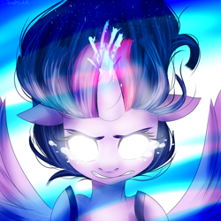 Size: 900x900 | Tagged: safe, artist:silbersternenlicht, twilight sparkle, twilight sparkle (alicorn), alicorn, pony, female, glowing eyes, magic, magic overload, mare, solo