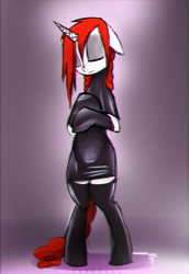 Size: 2598x3780 | Tagged: safe, artist:tenenbris, oc, oc only, oc:patricia sorg, pony, bipedal, clothes, evening gloves, gloves, latex, socks, stockings