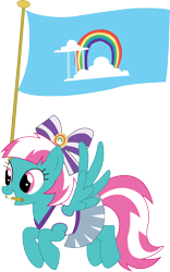 Size: 2082x3340 | Tagged: safe, artist:sketchmcreations, spring step, sunlight spring, pegasus, pony, equestria games (episode), bow, cheerleader, clothes, cloudsdale, cloudsdale flag, female, flag, flying, hair bow, mare, mouth hold, simple background, skirt, solo, spread wings, transparent background, vector