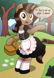 Size: 2444x3507 | Tagged: safe, artist:pananovich, oc, oc only, oc:mayerly, pony, unicorn, bipedal, clothes, maid, solo