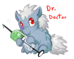 Size: 540x429 | Tagged: safe, artist:squeakyfriend, oc, oc only, oc:doctor crazystein, fluffy pony, hugbox, syringe