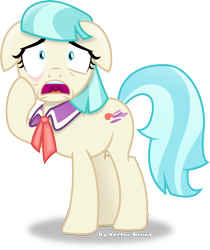 Size: 3284x3902 | Tagged: safe, artist:vector-brony, coco pommel, made in manehattan, floppy ears, inkscape, open mouth, raised hoof, signature, simple background, solo, stressed, transparent background, vector, wide eyes, worried