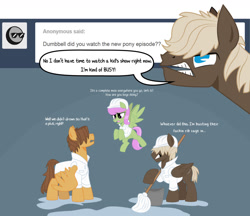 Size: 1280x1105 | Tagged: safe, artist:dbkit, dumbbell, hoops, merry may, ask, mop, tumblr, weather factory, wet mane