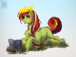 Size: 1400x1045 | Tagged: safe, artist:margony, oc, oc only, book, ear fluff, prone, reading, solo, unshorn fetlocks