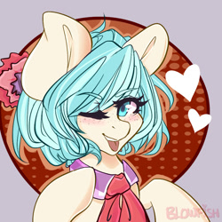 Size: 875x875 | Tagged: safe, artist:blowfishartist, coco pommel, freckles, heart, solo