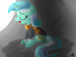 Size: 1280x960 | Tagged: safe, artist:bluemooonn, lyra heartstrings, fanfic:background pony, clothes, hoodie, scarf, solo