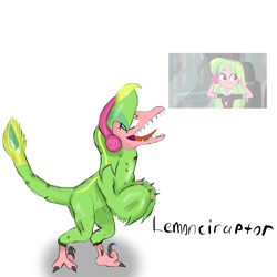 Size: 1920x1921 | Tagged: safe, artist:mildockart, screencap, lemon zest, dinosaur, velociraptor, equestria girls, friendship games, dinosaurified, headphones, open mouth, solo, species swap