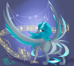 Size: 949x842 | Tagged: safe, artist:farewelldecency, oc, oc only, oc:teary choir, griffon, griffonized, music, solo, species swap