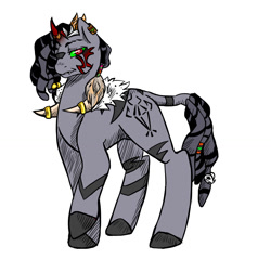 Size: 1024x977 | Tagged: safe, artist:jointsupermodel, oc, oc only, oc:hoodoo, hybrid, zebra, zebracorn, zony, ear piercing, feather, fur, horn, offspring, parent:king sombra, parent:zecora, parents:zembra, piercing, solo