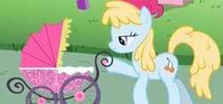 Size: 1017x475 | Tagged: safe, screencap, earth pony, pony, the one where pinkie pie knows, baby carriage, background pony, female, mare, pram, stroller, unnamed pony