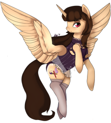 Size: 1024x1126 | Tagged: safe, artist:sofilut, oc, oc only, oc:spring beauty, alicorn, pony, alicorn oc, clothes, socks, spread wings