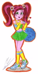 Size: 3344x6360 | Tagged: safe, artist:metaldudepl666, gloriosa daisy, equestria girls, legend of everfree, belly button, blowing a kiss, cheerleader, crayon drawing, cute, daisybetes, heart, humanized, looking at you, pom pom, traditional art