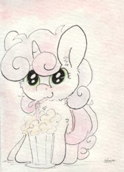 Size: 663x922 | Tagged: safe, artist:slightlyshade, sweetie belle, cute, milkshake, solo, traditional art