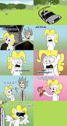 Size: 1600x2982 | Tagged: safe, artist:willdrawforfood1, granny smith, scootaloo, surprise, g1, ask surprise, back to the future, comic, crab pony, crossover, delorean, doc brown, g1 to g4, generation leap, meme, tumblr