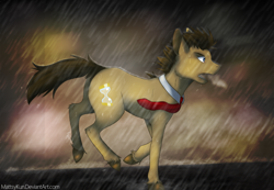 Size: 1024x707 | Tagged: safe, artist:mattsykun, doctor whooves, pony, male, rain, running, solo, stallion