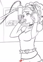 Size: 3674x5200 | Tagged: artist needed, safe, artist:xxxsketchbookxxx, adagio dazzle, equestria girls, microphone, monochrome, solo, sound booth, voice acting