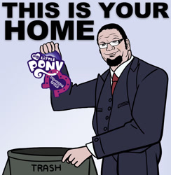 Size: 878x900 | Tagged: artist needed, source needed, safe, equestria girls, equestria girls drama, into the trash it goes, meme, op is a cuck, op is trying to start shit, penn jillette, trash can