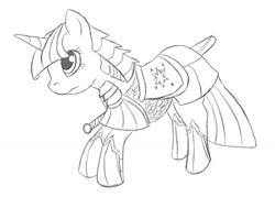 Size: 1013x727 | Tagged: safe, artist:flak--k, twilight sparkle, armor, fantasy class, knight, monochrome, solo, warrior