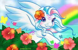 Size: 755x490 | Tagged: safe, artist:greeniebone, star catcher, butterfly, g3, flower, flower in hair, hibiscus, solo