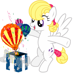 Size: 3000x3000 | Tagged: safe, artist:sunley, surprise, pegasus, pony, g1, g4, female, g1 to g4, generation leap, hot air balloon, mare, present, simple background, smiling, solo, tail wrap, transparent background