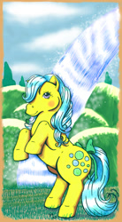 Size: 550x1000 | Tagged: safe, artist:hollowzero, bubbles (g1), g1, solo, waterfall