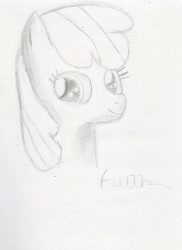 Size: 2042x2806 | Tagged: safe, artist:elusive, apple bloom, monochrome, sketch, solo, traditional art