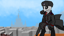 Size: 1920x1080 | Tagged: safe, artist:tsaritsaluna, oc, oc only, assault rifle, clothes, gas mask, gun, hat, new lunar republic, russia, soldier, ushanka