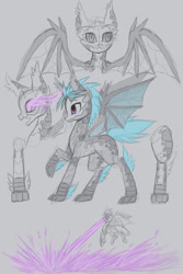 Size: 1024x1536 | Tagged: safe, artist:raptor007, dracony, dragon, hybrid, digital art, fire, monochrome, watermark