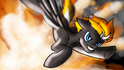 Size: 1920x1080 | Tagged: safe, artist:tsaritsaluna, oc, oc only, pegasus, pony, explosion, request, solo