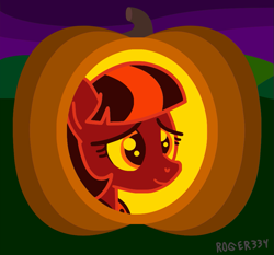 Size: 955x890 | Tagged: safe, artist:roger334, coco pommel, drawing, jack-o-lantern, nightmare night, pumpkin, solo