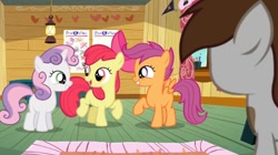 Size: 1052x590 | Tagged: safe, screencap, apple bloom, pipsqueak, scootaloo, sweetie belle, earth pony, pony, crusaders of the lost mark, colt, cutie mark crusaders, male