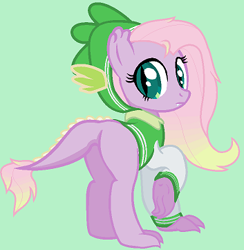 Size: 353x361 | Tagged: safe, artist:unoriginai, oc, oc only, oc:animal call, dracony, hybrid, interspecies offspring, offspring, parent:fluttershy, parent:spike, parents:flutterspike, simple background