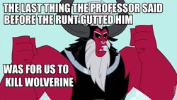 Size: 640x360 | Tagged: safe, edit, edited screencap, screencap, lord tirek, twilight's kingdom, hulk vs wolverine, image macro, mark acheson, meme, sabretooth, voice actor joke