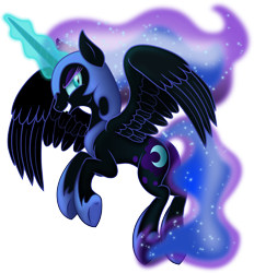 Size: 3072x3314 | Tagged: safe, artist:theshadowstone, nightmare moon, alicorn, pony, black coat, female, mare, simple background, solo, transparent background