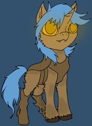 Size: 2423x3311 | Tagged: safe, artist:freeformedto, artist:thepurpleusagi, oc, oc only, oc:tourmaline form, changeling, hybrid, blue hair, brown changeling, chitin, cute, glowing eyes, simple background