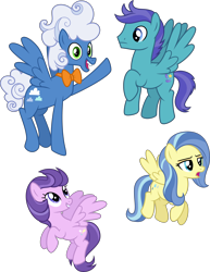 Size: 4000x5174 | Tagged: safe, artist:ambassad0r, clear skies, fluffy clouds, open skies, sunshower, pegasus, pony, tanks for the memories, absurd resolution, bowtie, female, flying, male, mare, simple background, stallion, transparent background, vector