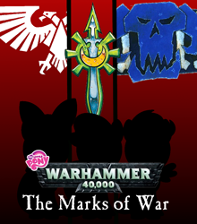 Size: 910x1035 | Tagged: safe, apple bloom, scootaloo, sweetie belle, craftworld eldar, cutie mark crusaders, eldar, fanfic art, fanfic cover, imperium of man, ork, warhammer (game), warhammer 40k