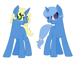Size: 1110x854 | Tagged: safe, artist:rebellious-firefly, oc, oc only, oc:allusion, oc:fable, pony, unicorn, blank flank, brothers, freckles, magical lesbian spawn, offspring, parent:applejack, parent:trixie, parents:tripplejack, simple background, twins
