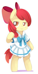 Size: 352x689 | Tagged: safe, artist:ende26, apple bloom, pony, adorabloom, bipedal, clothes, cute, sailor uniform, school uniform, skirt, smiling, smirk, solo