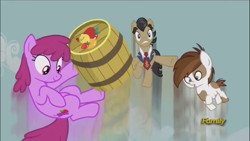 Size: 1366x768 | Tagged: safe, screencap, berry punch, berryshine, filthy rich, pipsqueak, earth pony, pony, slice of life (episode), barrel, colt, male