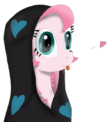 Size: 500x571 | Tagged: safe, artist:neighday, oc, oc only, oc:fluffle puff, blanket, canon x oc, chrysipuff, heart, shipping, solo, tongue out