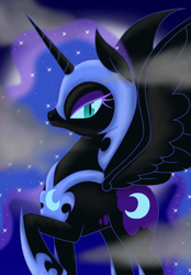 Size: 1584x2280 | Tagged: safe, artist:bloody-pink, derpibooru import, nightmare moon, looking at you, solo