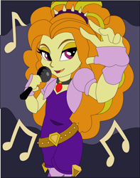 Size: 1652x2101 | Tagged: safe, artist:the-paper-pony, adagio dazzle, equestria girls, rainbow rocks, amulet, clothes, fingerless gloves, gloves, looking at you, microphone, music notes, necklace, open mouth, singing, solo, spikes, under our spell