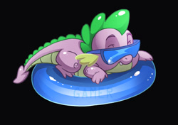 Size: 752x528 | Tagged: safe, artist:thegamercolt, spike, dragon, inner tube, solo, sunglasses