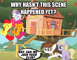 Size: 545x425 | Tagged: safe, apple bloom, dinky hooves, pipsqueak, scootaloo, sweetie belle, cutie mark, cutie mark crusaders, image macro, meme, spoilers in the comments