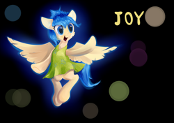 Size: 1706x1200 | Tagged: safe, artist:scootiebloom, pegasus, pony, clothes, crossover, dress, inside out, joy (inside out), pixar, ponified, smiling, solo