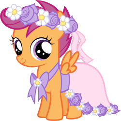 Size: 2850x2852 | Tagged: safe, scootaloo, a canterlot wedding, castle creator, clothes, dress, flower filly, official, simple background, solo, transparent background, vector